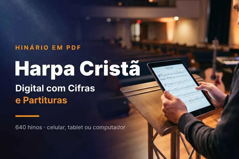 Capa da Harpa Cristã Digital com Cifras e Partituras, com o desenho de um livro aberto
